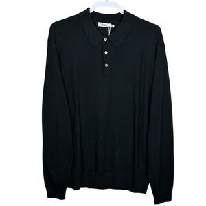 Collars & Co Polo Sweater Mens 3XL Black Bellagio 3 Button LS Merino Wool Office